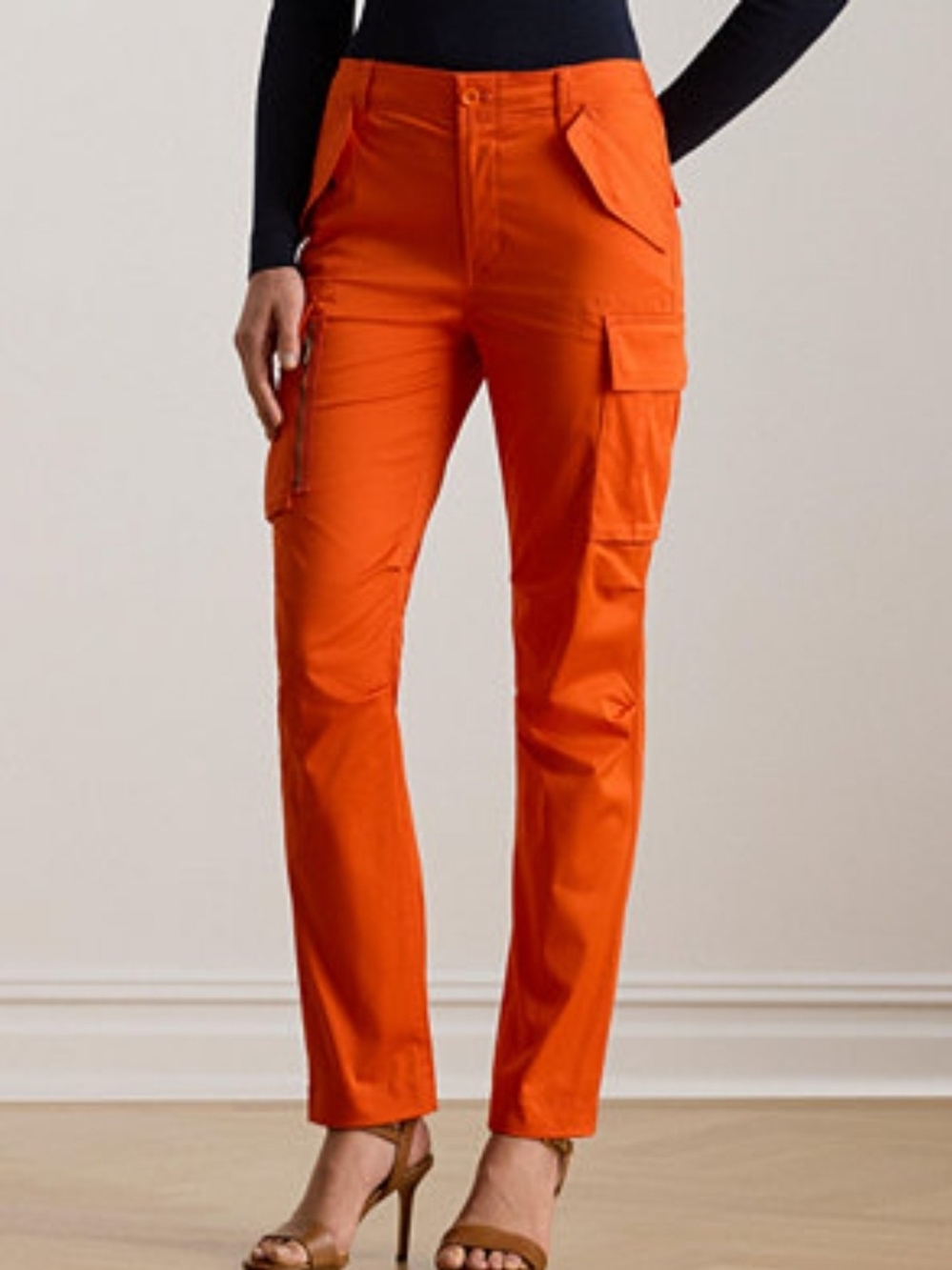 Lauren Ralph Lauren Orange Lily Cotton Sateen Cargo Pants Utility